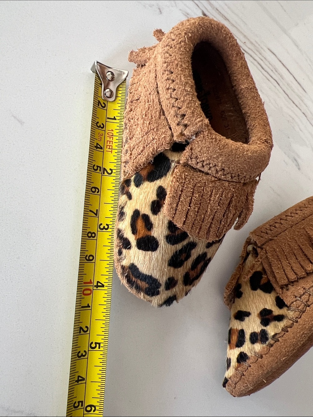 Minnetonka Moccasins Baby Leopard Print Fringe Slip-Ons - Brown - Picture 5 of 5